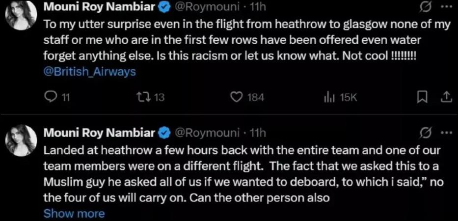 'Is this Racism?':Mouni Roy slams British Airways for 'Rude, Horrible' treatment at Heathrow, tags PM Modi, Deletes tweet later 'Is this Racism?':Mouni Roy slams British Airways for 'Rude, Horrible' treatment at Heathrow, tags PM Modi, Deletes tweet later