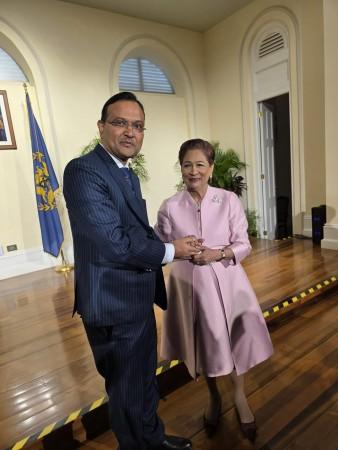 Prime Minister of Trinidad & Tobago, Kamla Persad-Bissessar with Indian High Commissioner Dr. Pradeep Singh Rajpurohit. PM & High Commissioner