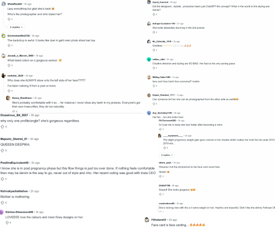This is what the comment section of the Reddit post looked like. Deepika Padukone