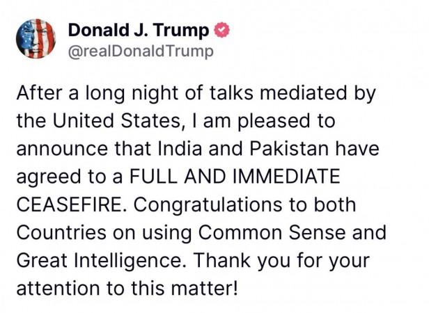 India-Pakistan conflict: Donald Trump says 'full and immediate' ceasefire agreed India-Pakistan conflict: Donald Trump says 'full and immediate' ceasefire agreed