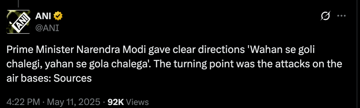 'Wahan Se Goli Chalegi, Yahan Se Gola Chalega': PM Modi's stern instruction to armed forces after Pak's ceasefire breach 'Wahan Se Goli Chalegi, Yahan Se Gola Chalega': PM Modi's stern instruction to armed forces after Pak's ceasefire breach