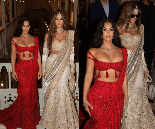 Kim and Khloe were decked in Manish Malhotra's stellar couture pieces at the Ambani wedding functions. Kim Kardashian-Khloe Kardashian- Manish Malhotra