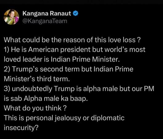 'Personal Jealousy..?: Kangana Ranaut slams Trump over Apple Manufacturing in India remark, says BJP President JP Nadda told her to delete tweet 'Personal Jealousy..?: Kangana Ranaut slams Trump over Apple Manufacturing in India remark, says BJP President JP Nadda told her to delete tweet