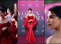 Cannes 2025: Jacqueliene Fernandez's strapless red hot rose gown fails to impress; fans call it tacky