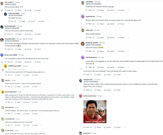 This is what the comment section on the Reddit post looked like. Varun Dhawan-Mrunal Thakur