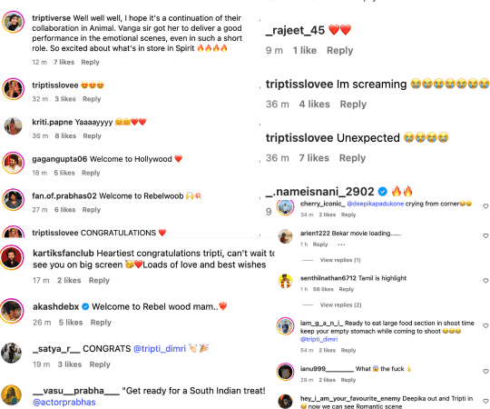 This is what the comment section of Triptii's post looked like. Triptii Dimri-Deepika Padukone