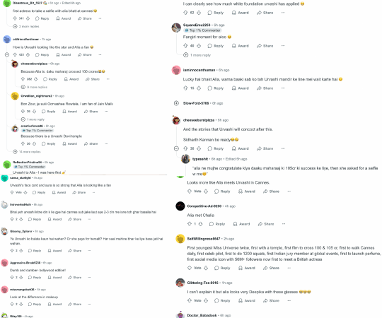 This is what the comment section on the Reddit discourse looked like. Urvashi-Alia