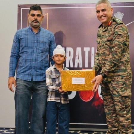 10-year-old Shravan Singh is honoured by the Army for his dedication and selfless service during Operation Sindoor. Shravan Singh