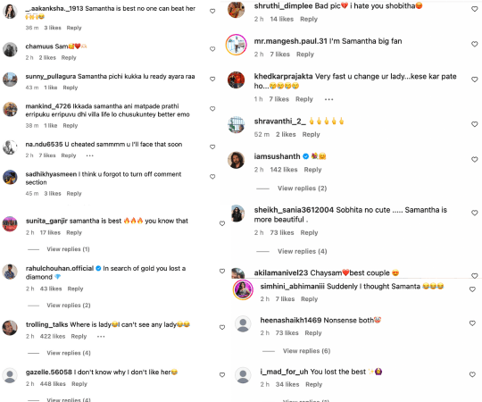 This is what the comment section of the birthday post looked like. Naga Chaitanya-Sobhita-Samantha