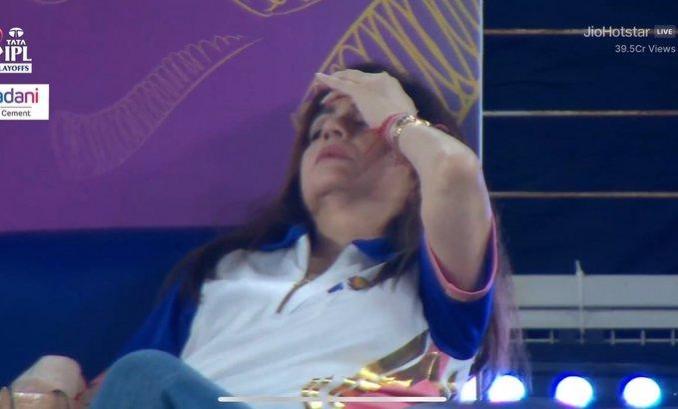 Nita Ambani's hand-on-forehead, head tilted back moment,death stare at Akash after MI's Loss to PBKS sparks meme fest Nita Ambani's hand-on-forehead, head tilted back moment,death stare at Akash after MI's Loss to PBKS sparks meme fest