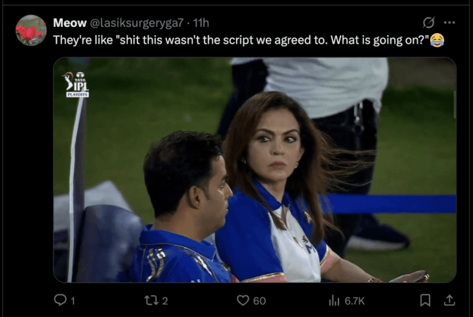 Nita Ambani's hand-on-forehead, head tilted back moment,death stare at Akash after MI's Loss to PBKS sparks meme fest Nita Ambani's hand-on-forehead, head tilted back moment,death stare at Akash after MI's Loss to PBKS sparks meme fest