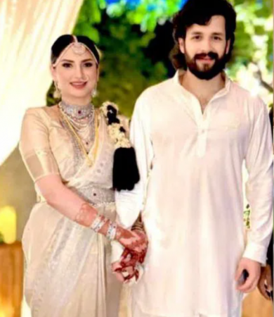 Akhil Akkineni with wife Zainab right after their wedding in Hyderabad. Akhil Akkineni