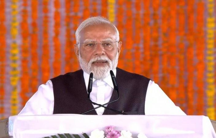 Prime Minister Narendra Modi addressing a rally at Katra town of J&K after inaugurating Udhampur-Srinagar-Baramulla rail link project on Friday Prime Minister