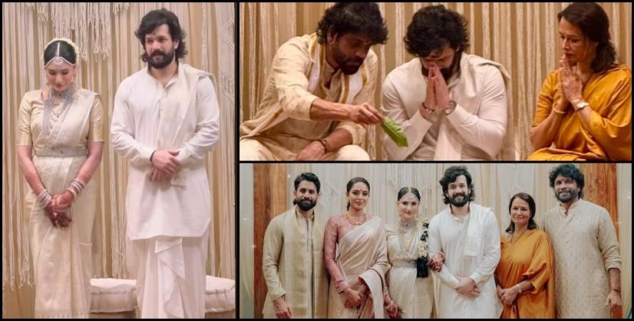 Akhil's half-brother Naga Chaitanya and his second wife Sobhita Dhulipala, welcome newlywed bride Zainab into their family ; fans say 'second hand family in frame' Akhil's half-brother Naga Chaitanya and his second wife Sobhita Dhulipala, welcome newlywed bride Zainab into their family ; fans say 'second hand family in frame'