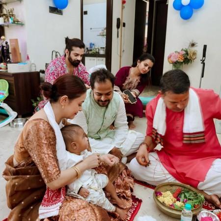 Devoleena Bhattacharjee and husband Shanawaz Shaikh celebrate son Joy's annaprashan ceremony; reveal baby's face Devoleena Bhattacharjee and husband Shanawaz Shaikh celebrate son Joy's annaprashan ceremony; reveal baby's face