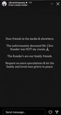 'He was not my cousin': Vikrant Massey on Co-Pilot's Clive Kunder's death in air india clash, slams media for spreading misinformation 'He was not my cousin': Vikrant Massey on Co-Pilot's Clive Kunder's death in air india clash, slams media for spreading misinformation