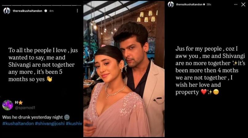 'Was he drunk?': Kushal Tandon confirms late night that he broke up with GF Shivangi Josh Deletes Post leaves fans irked 'Was he drunk?': Kushal Tandon confirms late night that he broke up with GF Shivangi Josh Deletes Post leaves fans irked