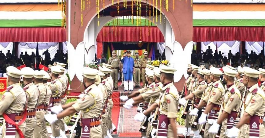 J&K Lieutenant Governor Manoj Sinha staking salute during passing-our-parade of DySPs and Sub Inspectors at Udhampur. LG Manoj Sinha