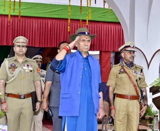 J&K Lieutenant Governor Manoj Sinha during passing-out-parade of DySPs and Sub-Inspectors at Udhampur Manoj Sinha