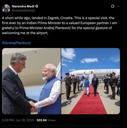 PM Modi arrives in Zagreb on first-ever visit by Indian Prime Minister to Croatia PM Modi arrives in Zagreb on first-ever visit by Indian Prime Minister to Croatia