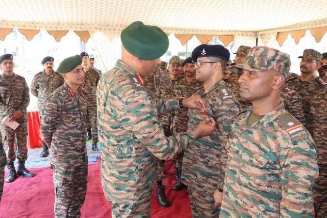 General Officer Commanding-in-Chief (GOC-in-C) of the Indian Army's Northern Command, Lieutenant General Pratik Sharma with officers and soldiers Lt General Pratik Sharma
