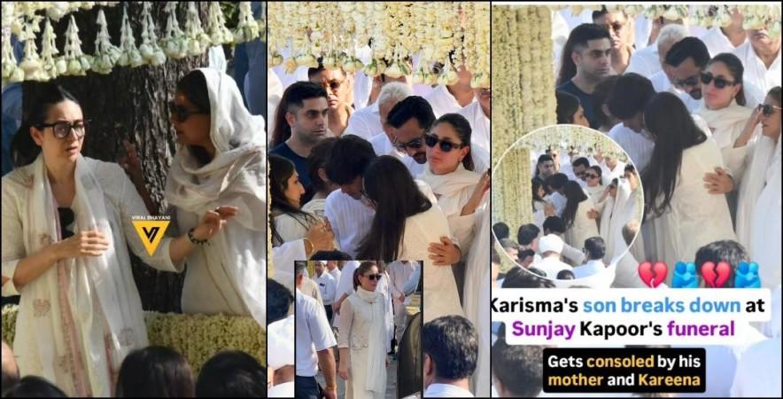 Sunjay Kapur's last rites: Ex-wife Karisma Kapoor gets teary-eyed, their son cries; Kareena and Saif console them Sunjay Kapur's last rites: Ex-wife Karisma Kapoor gets teary-eyed, their son cries; Kareena and Saif console them