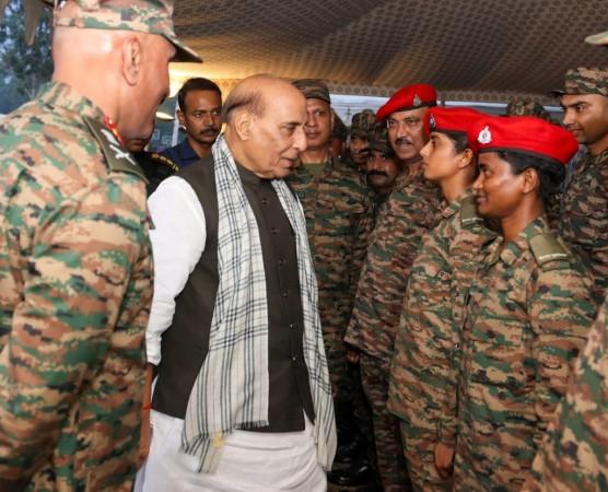 Defence Minister Rajnath Singh interacting with soldiers at Udhampur Defence Minister Rajnath Singh