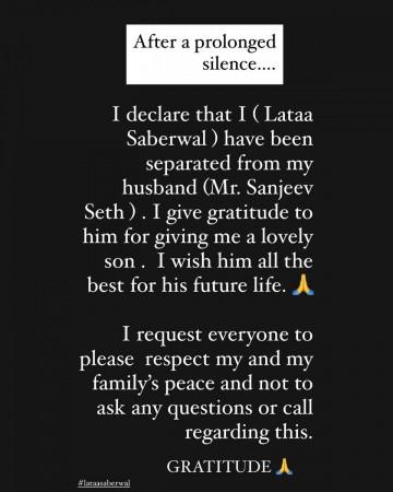 Lataa Saberwal confirms divorce from Sanjeev Seth after 15 years of marriage; Netizens draw parallels with Aamir Khan Lataa Saberwal confirms divorce from Sanjeev Seth after 15 years of marriage; Netizens draw parallels with Aamir Khan