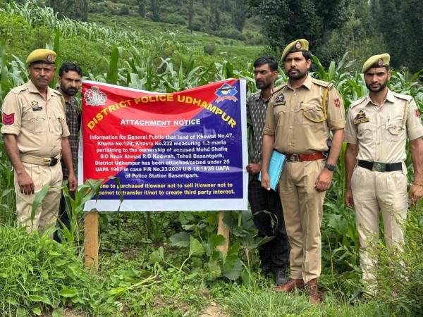 J&K Police on Monday attached the immovable property of a terrorist, who is in judicial custody, in Udhampur district. Property attached