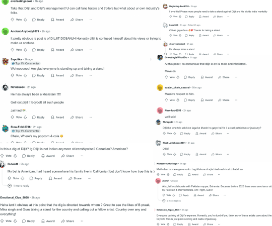 This is what the comment on the discourse reads like. diljit Dosanjh-Hania Aamir-Guru Randhawa