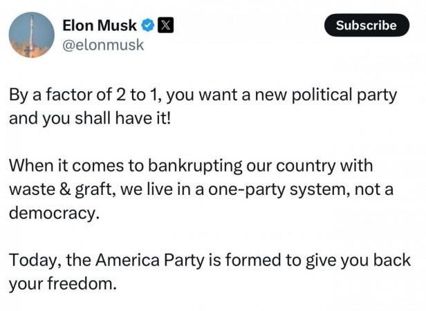 'America Party' is formed to give back your freedom: Elon Musk launches new party 'America Party' is formed to give back your freedom: Elon Musk launches new party