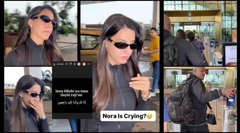 Nora Fatehi seen crying at Mumbai aiport, bodyguard pushes fan as he tries to click selfie with her Nora Fatehi seen crying at Mumbai aiport, bodyguard pushes fan as he tries to click selfie with her