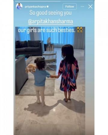 Priyanka Chopra ends rift with Arpita Khan; calls daughter Malti and Salman Khan's neice Ayat 'Besties' Priyanka Chopra ends rift with Arpita Khan; calls daughter Malti and Salman Khan's neice Ayat 'Besties'