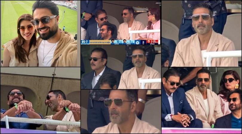'Panauti': Akshay Kumar blamed for India's defeat as he watches watch with Twinkle Khanna, Ravi Shastri from staduim 'Panauti': Akshay Kumar blamed for India's defeat as he watches watch with Twinkle Khanna, Ravi Shastri from staduim