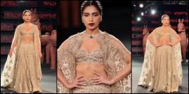 'She's holding her breath to flaunt abs': Bhumi Pednekar criticised for bad walk at runway as she turns Ritu Kumar's showstopper at ICW