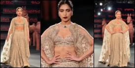 'She's holding her breath to flaunt abs': Bhumi Pednekar criticised for bad walk at runway as she turns Ritu Kumar's showstopper at ICW