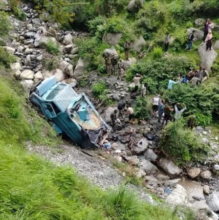 Rescue operation going on in the Basantgarh area of J&K's Udhampur district, where a CRPF bunker vehicle fell into a deep gorge Accident