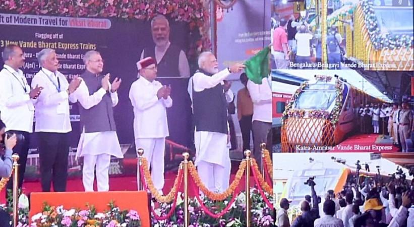 Prime Minister Narendra Modi flagging off Vande Bharat train between Amritsar to Katra Vande Bharat