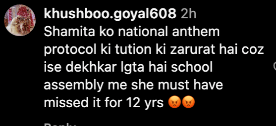 Shamita Shetty moves her hands, looks around as national anthem is played during flag hoisting; fans call her gesture disrespectful Shamita Shetty moves her hands, looks around as national anthem is played during flag hoisting; fans call her gesture disrespectful