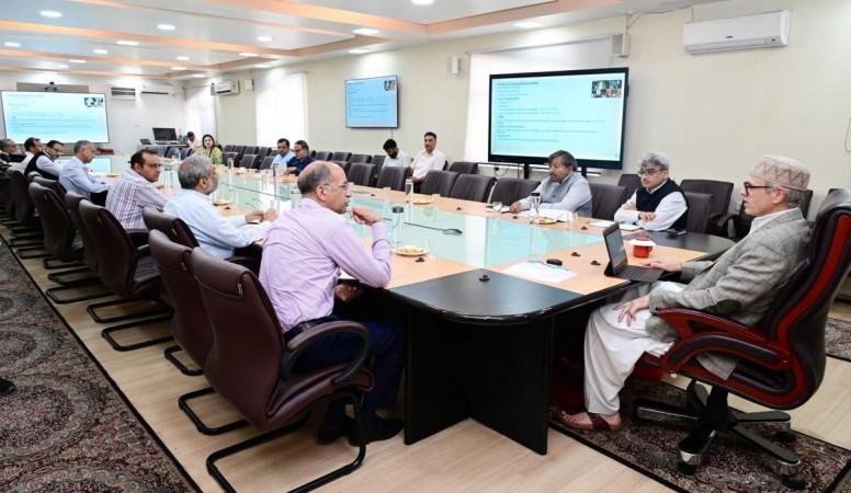 J&K Chief Minister Omar Abdullah chairing a high level meeting to review relief and rehabilitation work in cloudburst affected Kishtwar and Kathua districts. Omar Abdullah