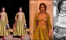 Bhumi Pednekar goes bold in golden bralette-lehenga; netizens say she's holding her breath to flaunt her abs