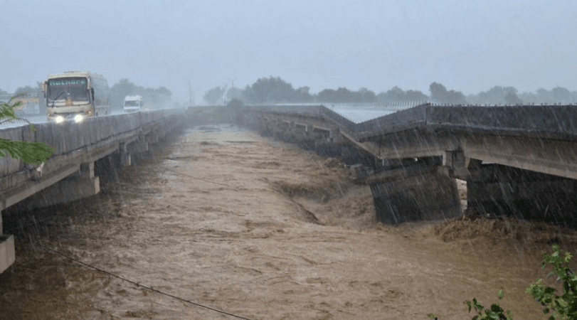A view of the damaged bridge on Jammu-Pathankot national highway Bridge
