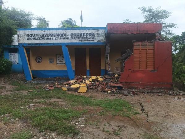Building of a school damaged due to recent rains in Dansal block of Jammu district Damaged school