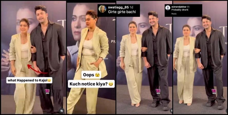 Kajol flaunts bulging belly, trips while posing with Jisshu Sengupta at The Trial 2 promotions; netizens ask, Kajol flaunts bulging belly, trips while posing with Jisshu Sengupta at The Trial 2 promotions; netizens ask,