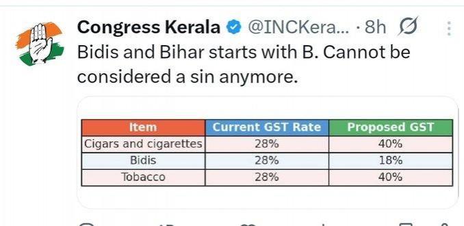 Congress' post on Bihar and Bidis sparks row, NDA leaders hit back Congress' post on Bihar and Bidis sparks row, NDA leaders hit back