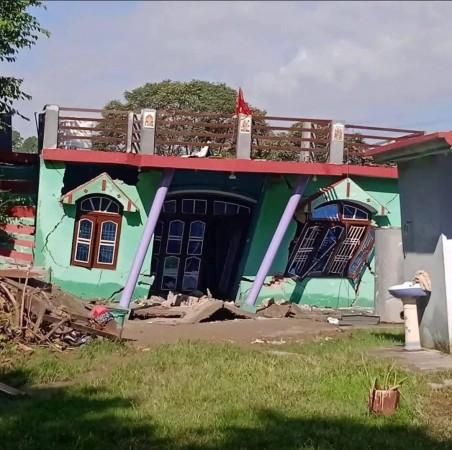 A view of house cracked due to sinking of land in Chowki Choura area of Akhnoor sub-division of Jammu Sinking
