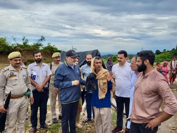 MLA Sham Lal Sharma during his visit to the land sinking affected areas of Bantalab Sham Lal Sharma