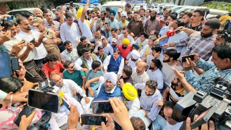 AAP leader Sanjay Singh joined protesting party workers at Jammu Sanjay Singh