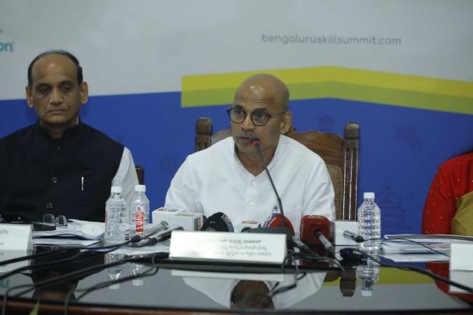 Dr. Sharanprakash Patil, Minister for Skill Development, Entrepreneurship and Livelihood (SDEL), interacts with the media at the curtain raiser event for Bengaluru Skill Summit 2025 at Vidhana Soudha in Bengaluru on Friday, September 19, 2025. Dr. Sharanprakash Patil, Minister for Skill Development, Entrepreneurship and Livelihood (SDEL)