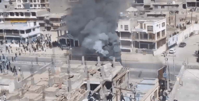 A view of Ladakh town during violence BJP office